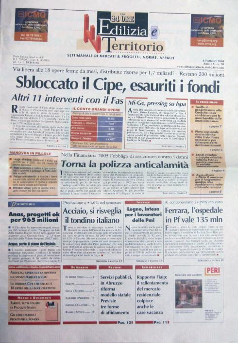 il Sole 24 Ore, Edilizia e Territorio, 4-9 ottobre 2004